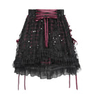 DEVILFASHION Women's Gothic Layered Lace-up Plaid Skirt Black-Red