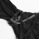 DEVILFASHION Women's Gothic Pinstripe Drawstring Flared Sleeved Shirt Black