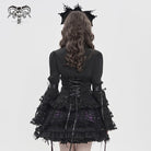DEVILFASHION Women's Gothic Pinstripe Drawstring Flared Sleeved Shirt Black