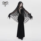 DEVILFASHION Women's Gothic Plunging Pleated Maxi Dress Black