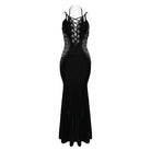 DEVILFASHION Women's Gothic Plunging Pleated Maxi Dress Black