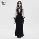 DEVILFASHION Women's Gothic Plunging Pleated Maxi Dress Black