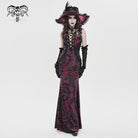 DEVILFASHION Women's Gothic Plunging Pleated Maxi Dress Black-Red