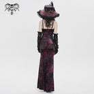 DEVILFASHION Women's Gothic Plunging Pleated Maxi Dress Black-Red