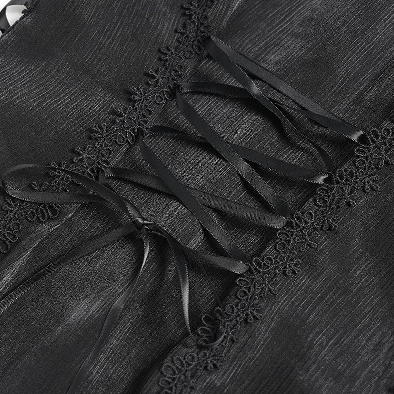 DEVILFASHION Women's Gothic Ruffled Stand Collar Puff Short Sleeved Shirt Black