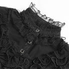 DEVILFASHION Women's Gothic Ruffled Stand Collar Puff Short Sleeved Shirt Black