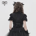 DEVILFASHION Women's Gothic Ruffled Stand Collar Puff Short Sleeved Shirt Black