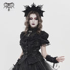 DEVILFASHION Women's Gothic Ruffled Stand Collar Puff Short Sleeved Shirt Black