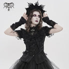DEVILFASHION Women's Gothic Ruffled Stand Collar Puff Short Sleeved Shirt Black