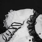 DEVILFASHION Women's Gothic Ruffled Stand Collar Puff Short Sleeved Shirt Black-White