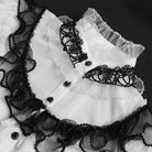 DEVILFASHION Women's Gothic Ruffled Stand Collar Puff Short Sleeved Shirt Black-White