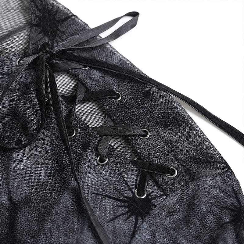 DEVILFASHION Women's Punk Asymmetric Cutout Printed Long Sleeved Shirt