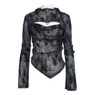 DEVILFASHION Women's Punk Asymmetric Cutout Printed Long Sleeved Shirt