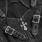 DEVILFASHION Women's Punk Buckle-up Straps Cutout Zip Vest