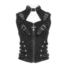 DEVILFASHION Women's Punk Buckle-up Straps Cutout Zip Vest