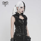 DEVILFASHION Women's Punk Buckle-up Straps Cutout Zip Vest