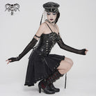 DEVILFASHION Women's Punk Cross Eyelets High/Low Pleated Skirt