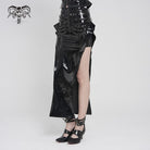 DEVILFASHION Women's Punk Eyelet Straps Zip Long Skirt