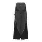 DEVILFASHION Women's Punk Eyelets Layered Ripped Pants