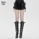 DEVILFASHION Women's Punk Floral Mesh Ruffled Lace-up Shorts