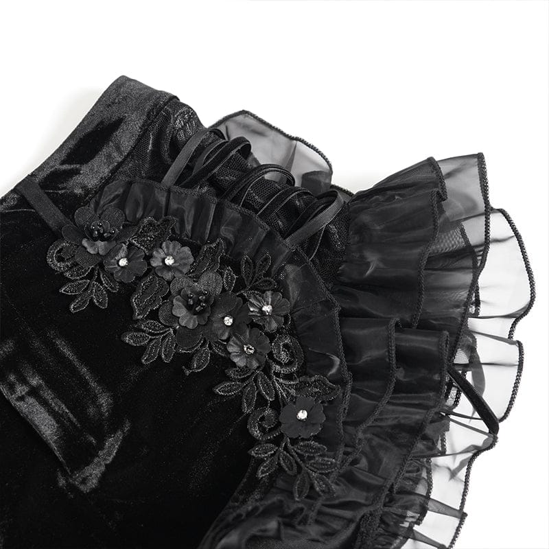 DEVILFASHION Women's Punk Floral Mesh Ruffled Lace-up Shorts