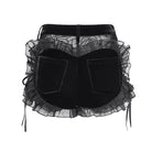 DEVILFASHION Women's Punk Floral Mesh Ruffled Lace-up Shorts