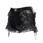 DEVILFASHION Women's Punk Floral Mesh Ruffled Lace-up Shorts