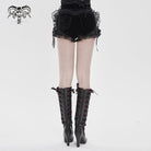 DEVILFASHION Women's Punk Floral Mesh Ruffled Lace-up Shorts