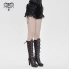 DEVILFASHION Women's Punk Floral Mesh Ruffled Lace-up Shorts