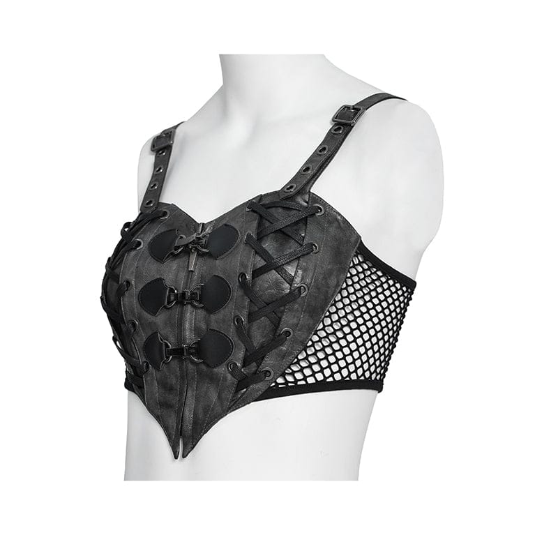 DEVILFASHION Women's Punk Heart Buckle-up Zip Bustier