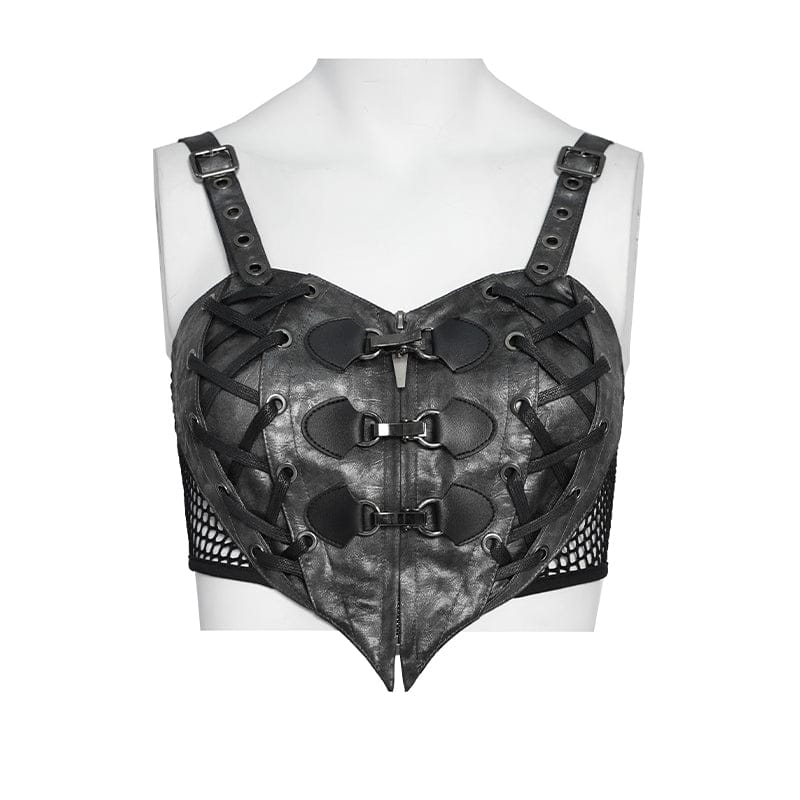 DEVILFASHION Women's Punk Heart Buckle-up Zip Bustier