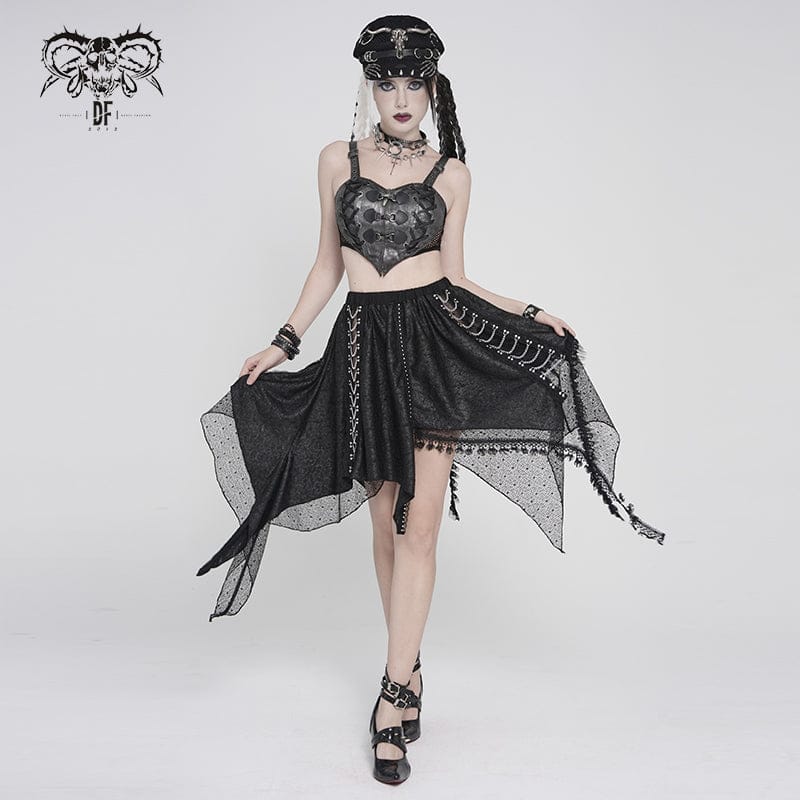 DEVILFASHION Women's Punk Heart Buckle-up Zip Bustier