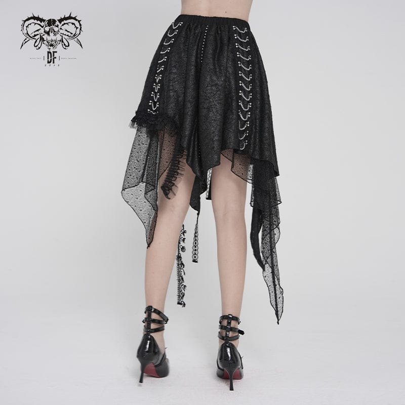 DEVILFASHION Women's Punk Irregular Chained Streamer Skirt