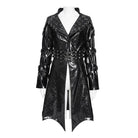 DEVILFASHION Women's Punk Irregular Eyelets & Rings Turn-down Collar Jacket Black