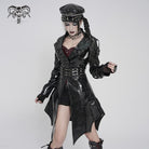DEVILFASHION Women's Punk Irregular Eyelets & Rings Turn-down Collar Jacket Black