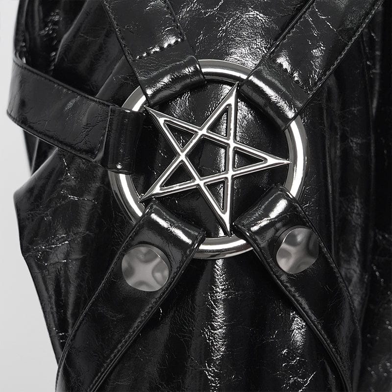 DEVILFASHION Women's Punk Irregular Eyelets & Rings Turn-down Collar Jacket Black
