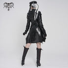 DEVILFASHION Women's Punk Irregular Eyelets & Rings Turn-down Collar Jacket Black