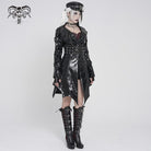 DEVILFASHION Women's Punk Irregular Eyelets & Rings Turn-down Collar Jacket Black