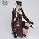 DEVILFASHION Women's Punk Irregular Eyelets & Rings Turn-down Collar Jacket Black-Red