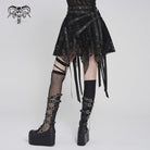 DEVILFASHION Women's Punk Irregular Skull Eyelet Straps Mesh Skirt Black
