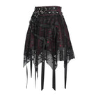DEVILFASHION Women's Punk Irregular Skull Eyelet Straps Mesh Skirt Black-Red