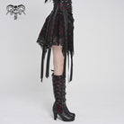 DEVILFASHION Women's Punk Irregular Skull Eyelet Straps Mesh Skirt Black-Red