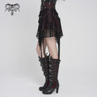 DEVILFASHION Women's Punk Irregular Skull Eyelet Straps Mesh Skirt Black-Red