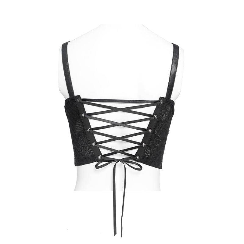DEVILFASHION Women's Punk Lace-up Strappy Chained Bustier