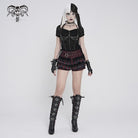 DEVILFASHION Women's Punk Studded Chained Drawstring Short Sleeved Shirt