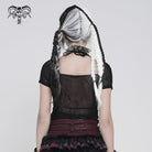 DEVILFASHION Women's Punk Studded Chained Drawstring Short Sleeved Shirt