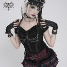 DEVILFASHION Women's Punk Studded Chained Drawstring Short Sleeved Shirt