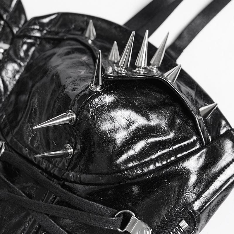 DEVILFASHION Women's Punk Studded Zip Lace-up Overbust Corset Black