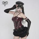 DEVILFASHION Women's Punk Studded Zip Lace-up Overbust Corset Red