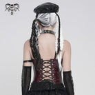 DEVILFASHION Women's Punk Studded Zip Lace-up Overbust Corset Red